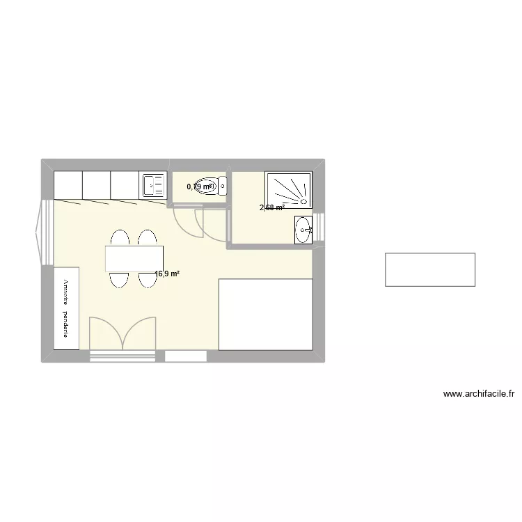 studio. Plan de 3 pièces et 20 m²