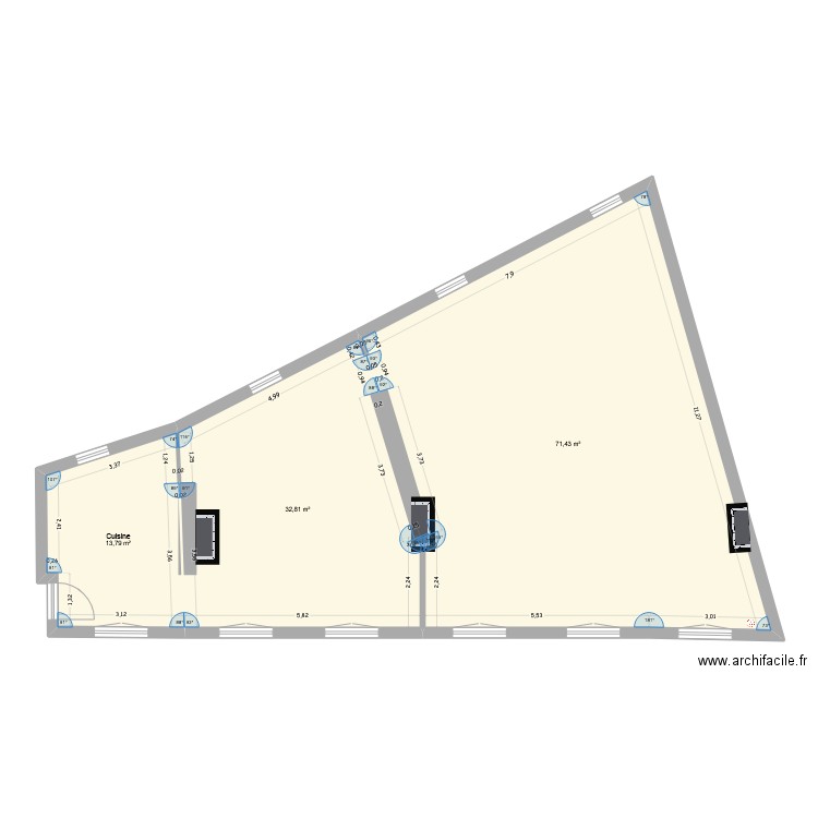 Coupejarret00. Plan de 3 pièces et 118 m2