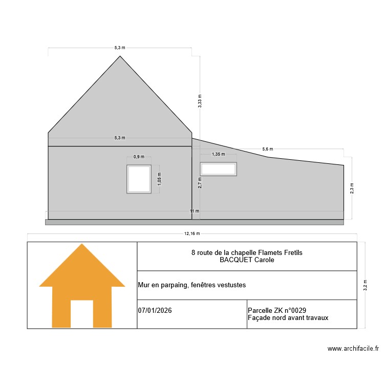 DP4 - Fa&ccedil;ade NORD - &Eacute;tat Initial. Plan de 0 pièce et 0 m2