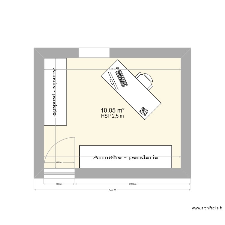bureau. Plan de 1 pièce et 10 m2