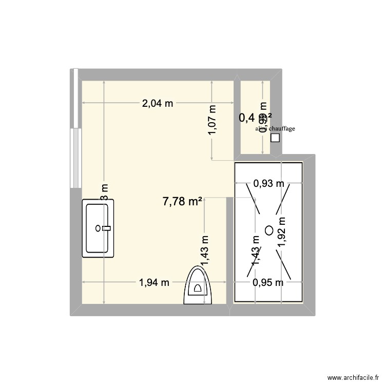 salle de bain. Plan de 2 pièces et 8 m2