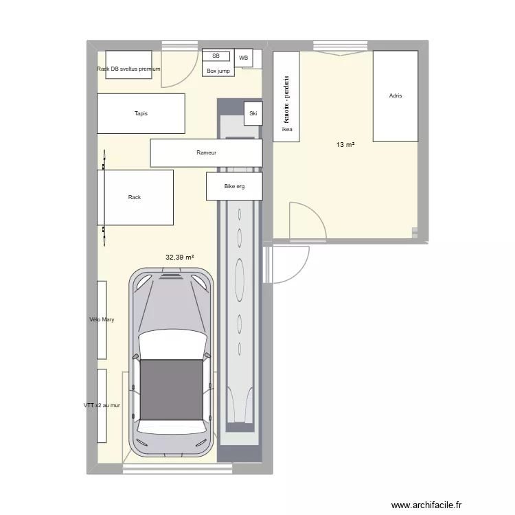home gym. Plan de 2 Pièces et 45 m² home gym. Plan de 2 Pièces et 45 m²