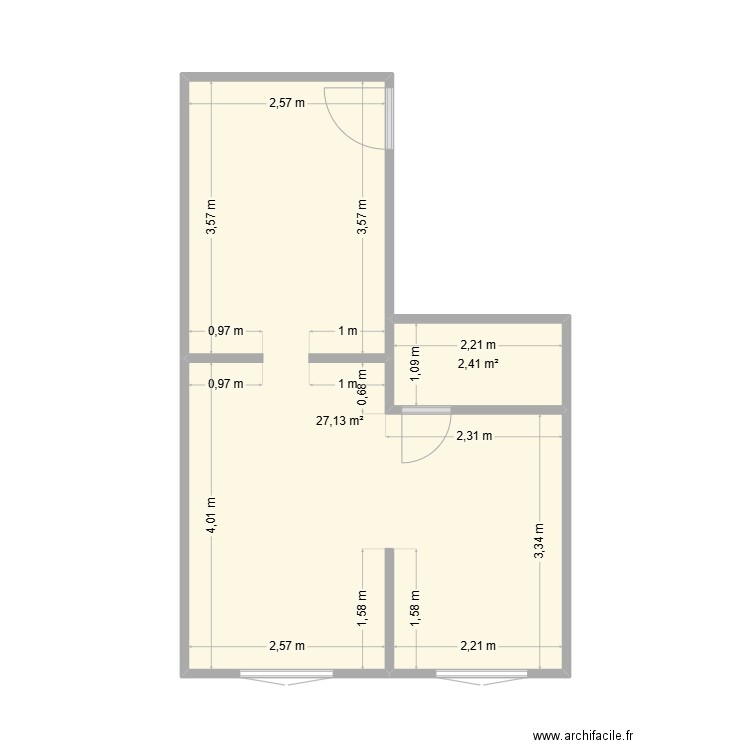 Atelier N°17 rdc. Plan de 2 pièces et 30 m2
