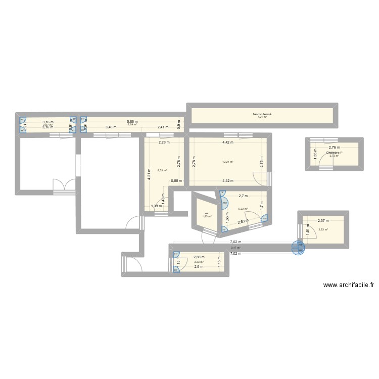 plan piece bottet. Plan de 12 pièces et 89 m2
