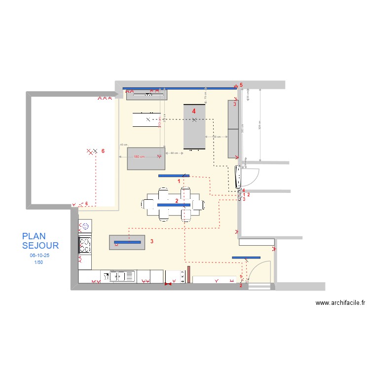 PLAN - SEJOUR 06-10-25 - 1-50. Plan de 1 pièce et 55 m2