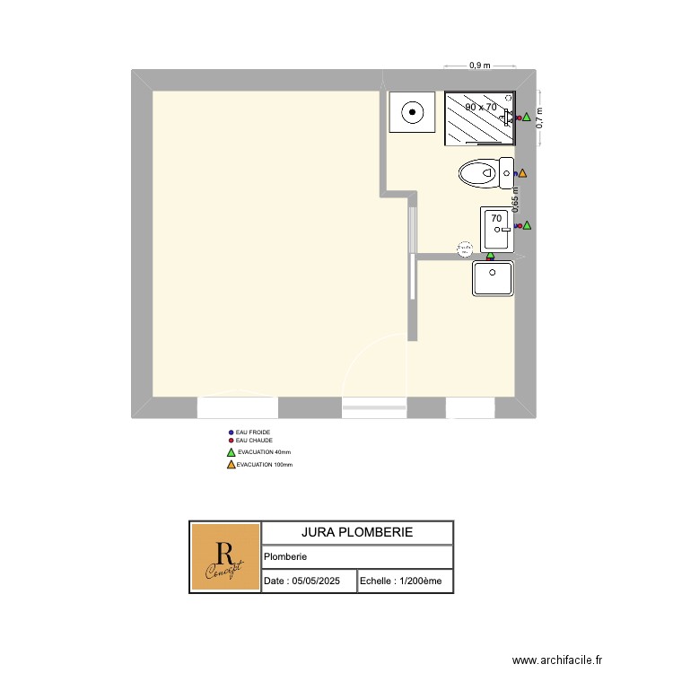 JURA PLOMBERIE. Plan de 2 pièces et 17 m2