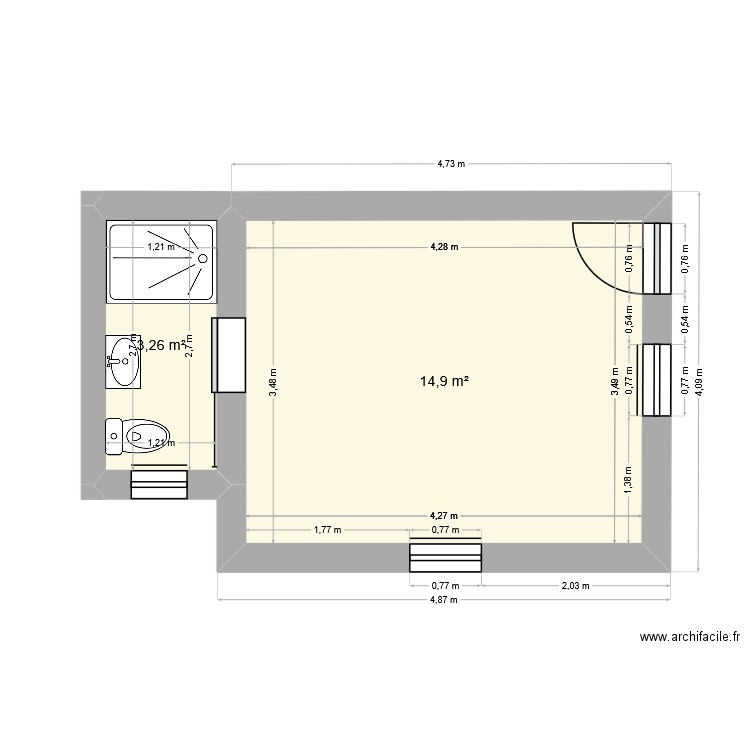 1ER_ETAGE_PAVILLON_SANS_ESCALIER_PG. Plan de 2 pièces et 18 m2