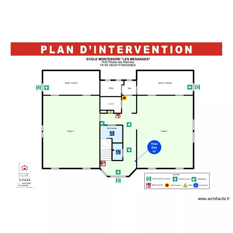 Plan d'intervention Ecole Montessori RDC. Plan de 11 et 194 m² Plan d'intervention Ecole Montessori RDC. Plan de 11 et 194 m²