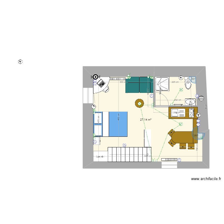 studio v3. Plan de 1 pièce et 27 m2