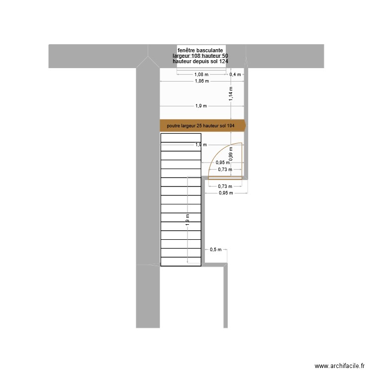 plan salle d eau rdc les bougets. Plan de 1 pièce et 6 m2