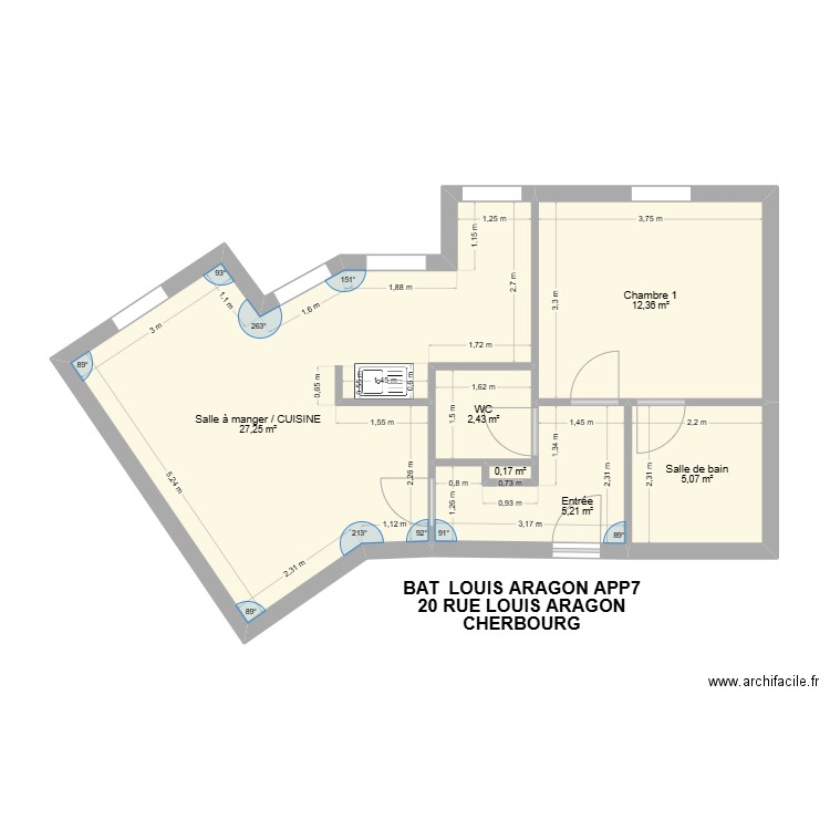BAT LOUIS ARGON APP7. Plan de 6 pièces et 53 m2