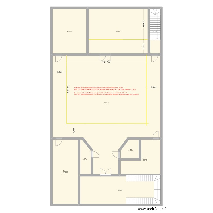 Salle Chatrian R+1. Plan de 9 pièces et 330 m2