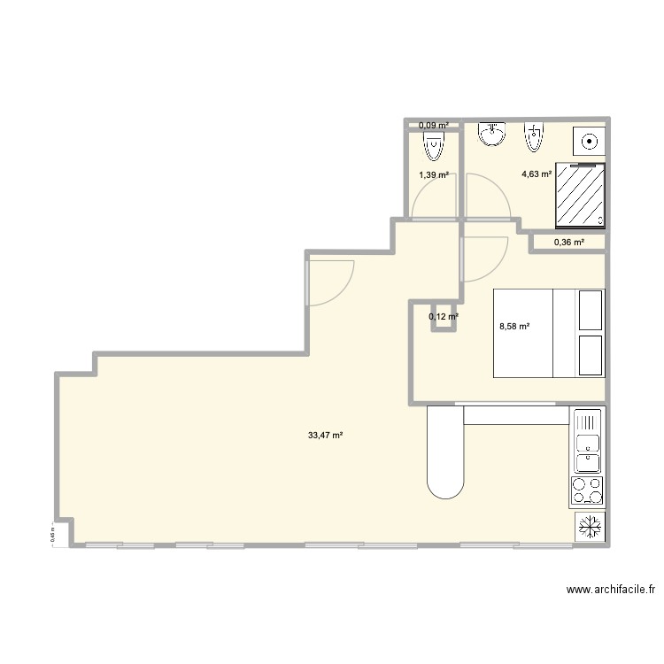 339 - projet. Plan de 7 pièces et 49 m2