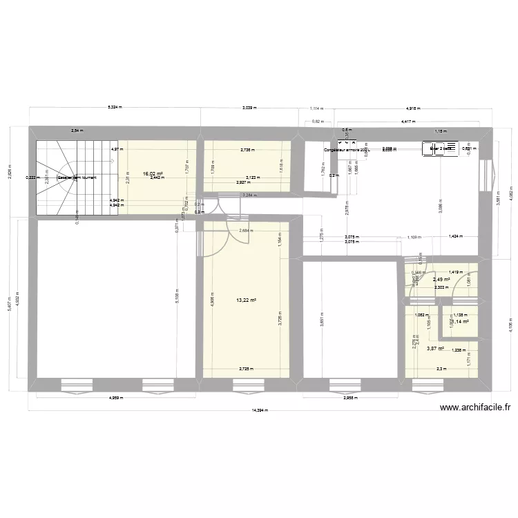 QB 1er Etage-Projet 1. Plan de 5  et 37 m²