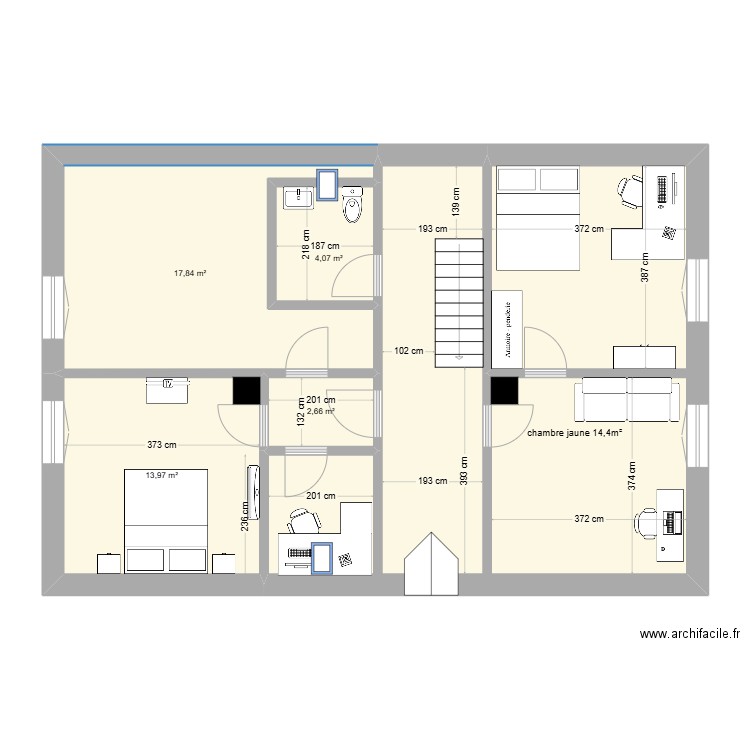 Etage. Plan de 5 pièces et 86 m2