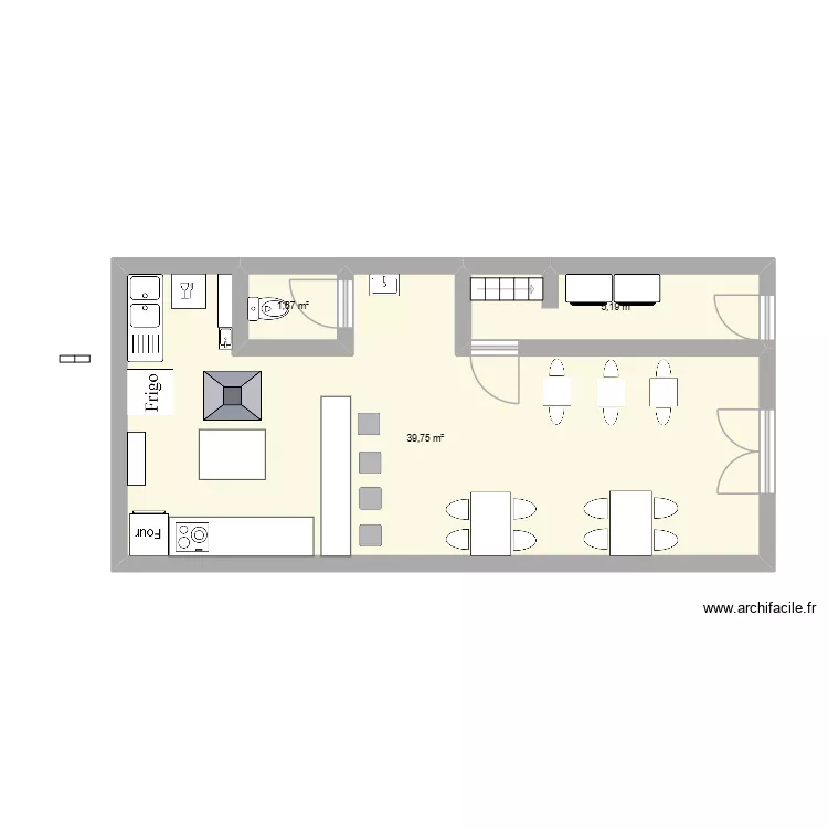cuisine plus salle E32. Plan de 3 pièces et 47 m²