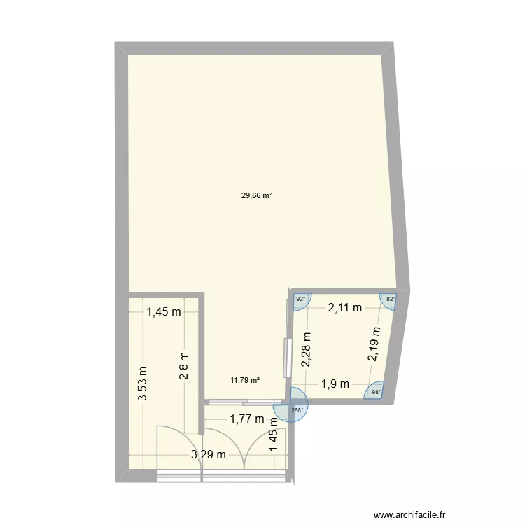 Transformaton remise en studio. Plan de 2  et 41 m²