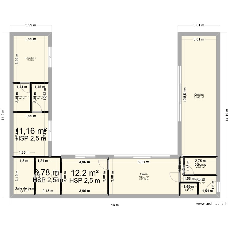 Mason. Plan de 12 pièces et 114 m2