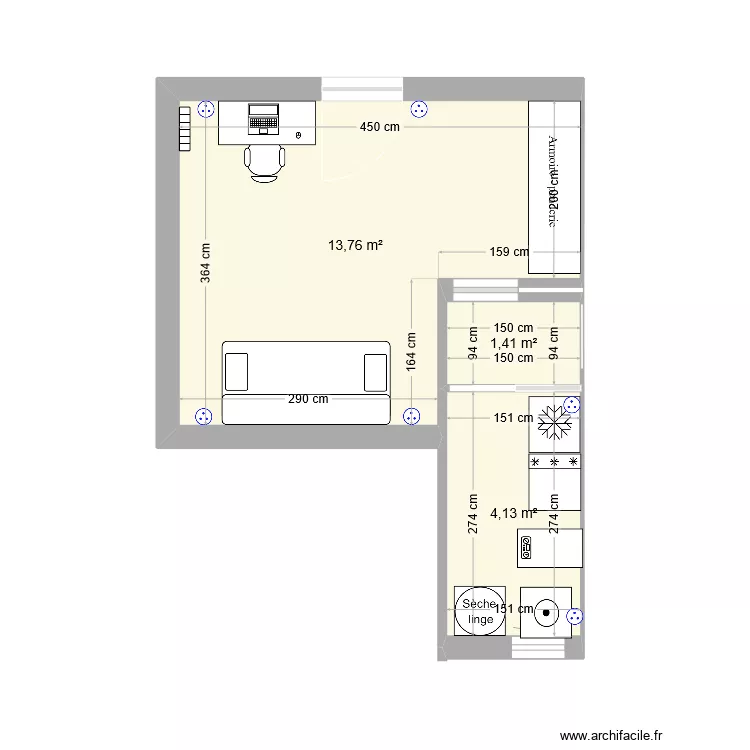 Chambre buanderie. Plan de 