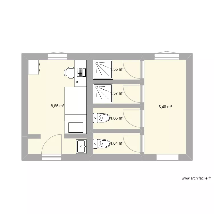 Chambre Etudiant (5). Plan de 6  et 22 m²