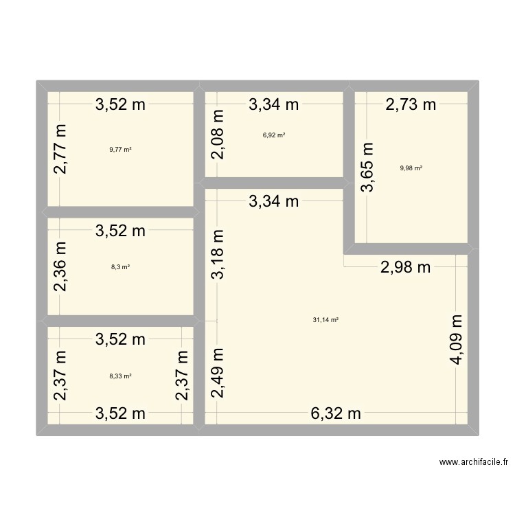 Maison. Plan de 6 pièces et 74 m2