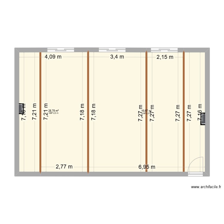 Grenier. Plan de 2 pièces et 77 m2