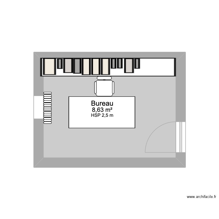 bureau. Plan de 1 pièce et 9 m2