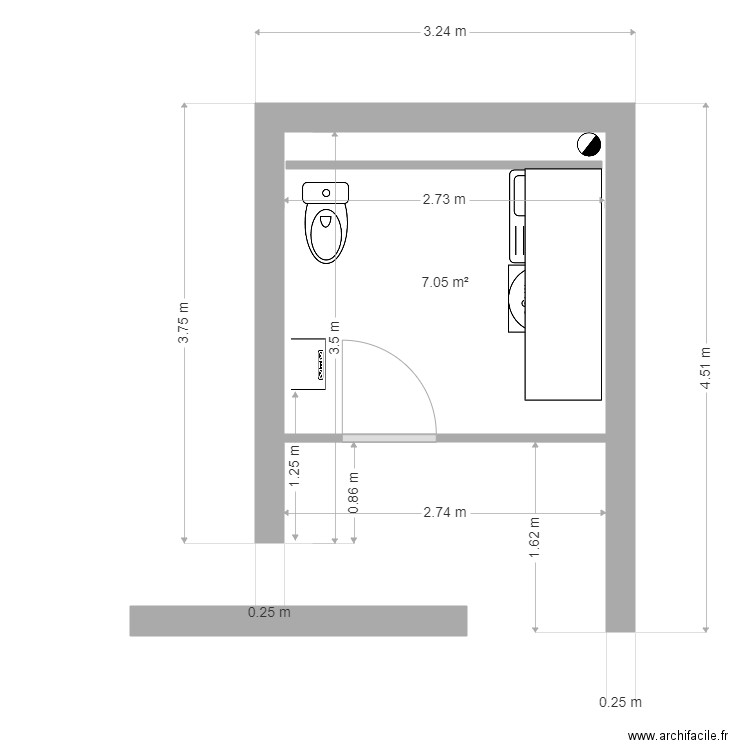 Lingerie. Plan de 1 pièce et 7 m2