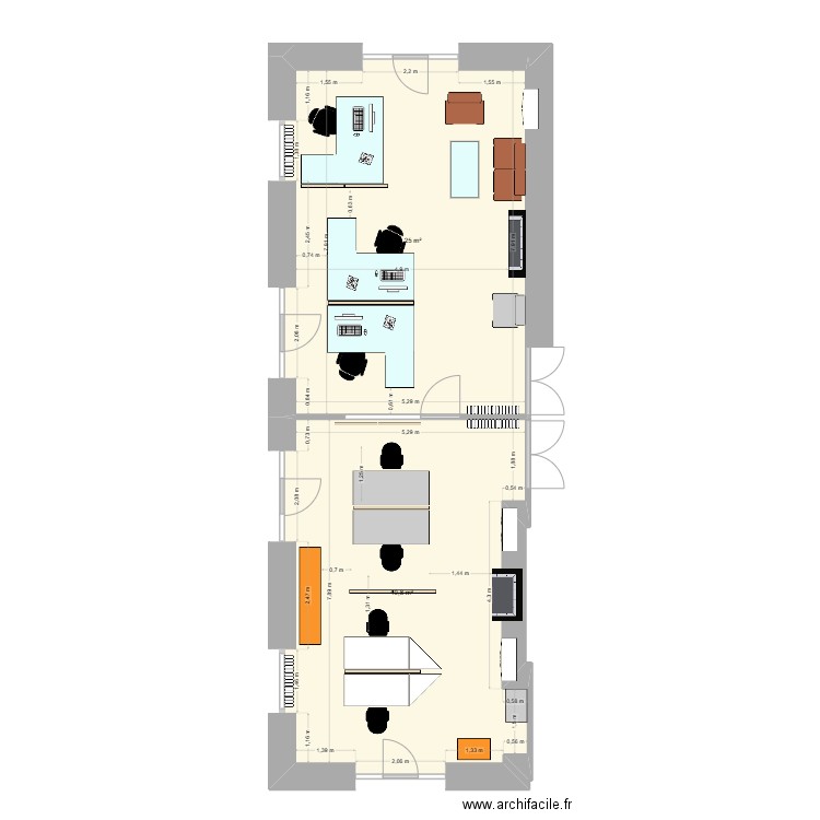 Plans bureaux 7 places. Plan de 2 pièces et 84 m2