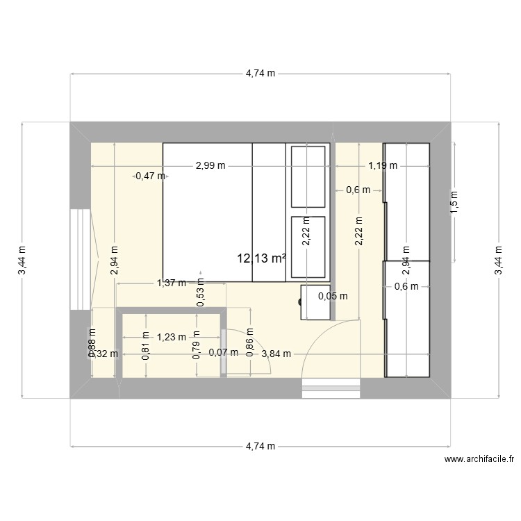 chambre1 rouillon. Plan de 1 pièce et 12 m2