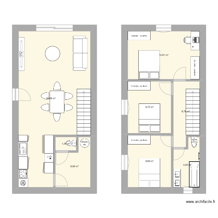 maisons mitoyennes. Plan de 0 pièce et 0 m2
