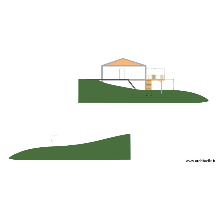 Façade Ouest. Plan de 3 pièces et 42 m2