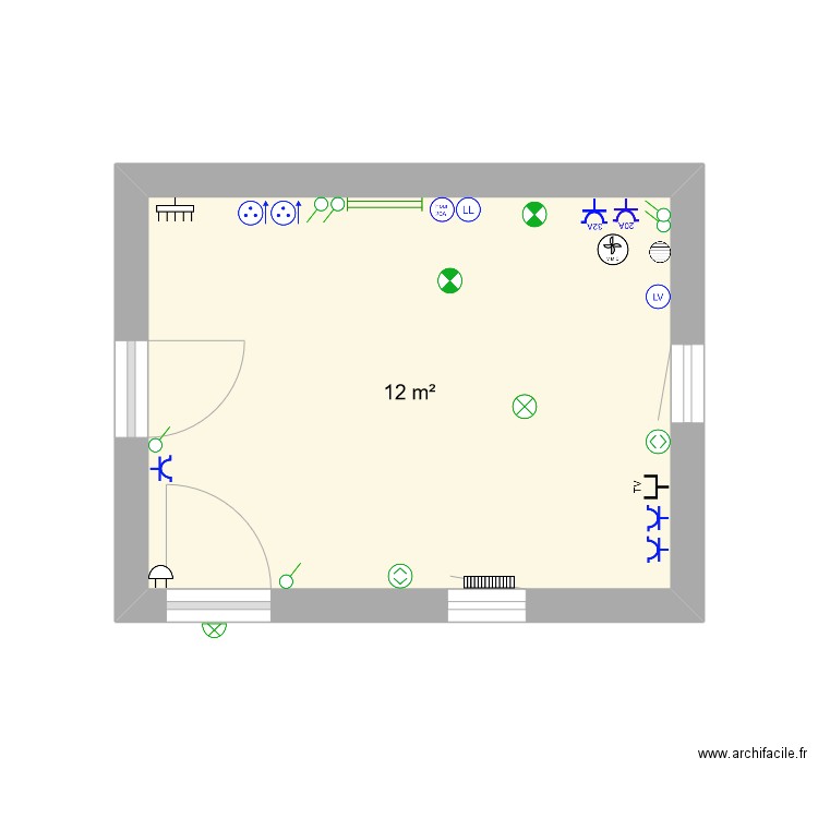 Cellule 3D. Plan de 1 pièce et 12 m2