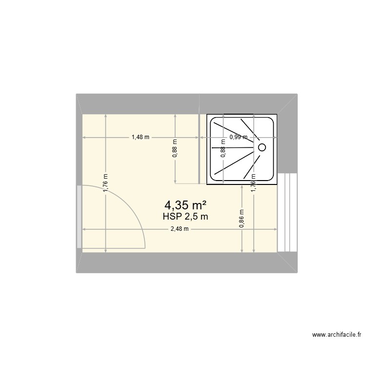 plan salle de bain. Plan de 1 pièce et 4 m2