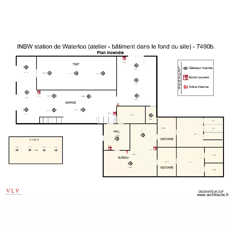 Plan incendie INBW Waterloo 7490 (fond du site) correction. Plan de 