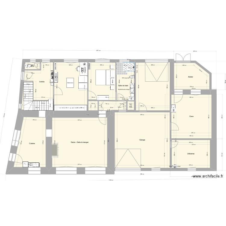 Salle de Bains RDC actuelle douche V2. Plan de 18 pièces et 234 m2