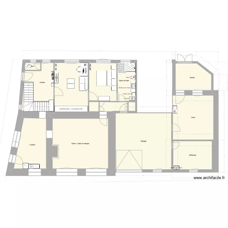 Salle de Bains RDC actuelle douche V2. Plan de 