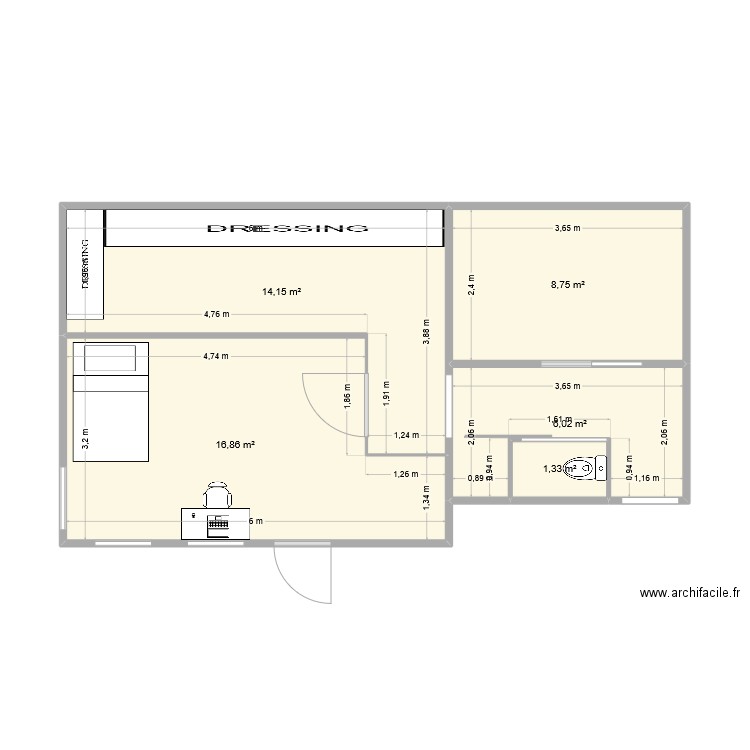 Projet Romain. Plan de 5 pièces et 47 m2