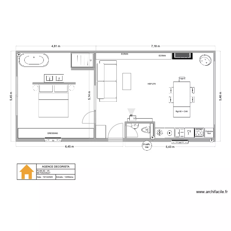 2D_V6_PAUL. Plan de 1  et 61 m²