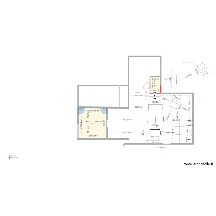 plan extension 2. Plan de 1 pièce et 2 m2