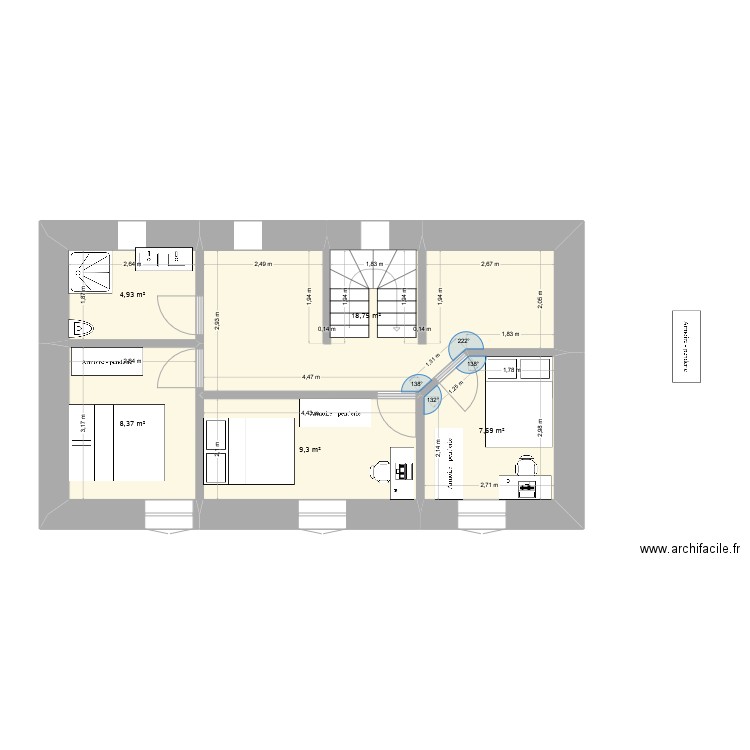 Keranfiol test etage salle jeux. Plan de 5 pièces et 49 m2
