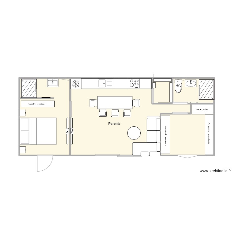 mobil parents. Plan de 5 pièces et 39 m2