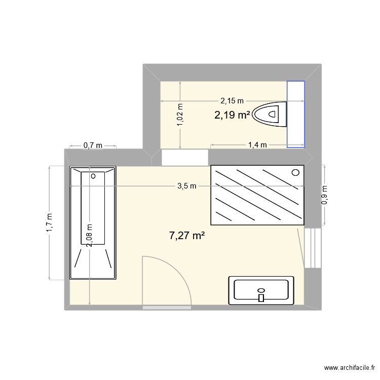 PLAN BARDEAU. Plan de 2 pièces et 9 m2