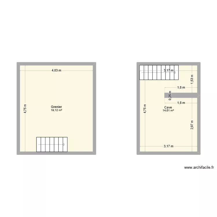Cave + grenier Molinvaux. Plan de 