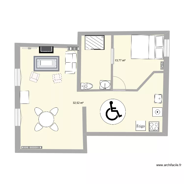 Cours architecte PMR. Plan de 2  et 46 m²