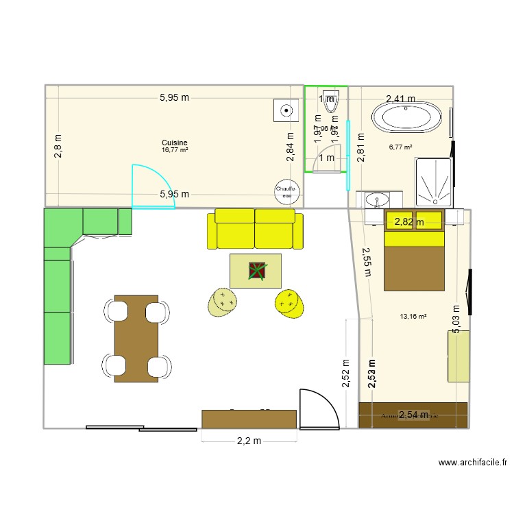 Plan N°3. Plan de 4 pièces et 39 m2