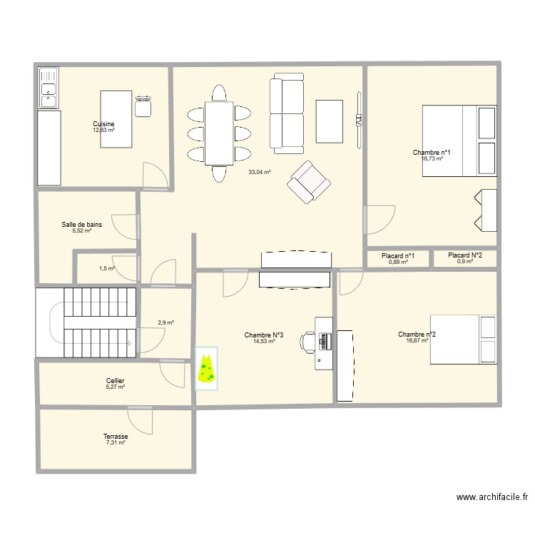 T4 Cléménceau meublé. Plan de 12 pièces et 120 m2
