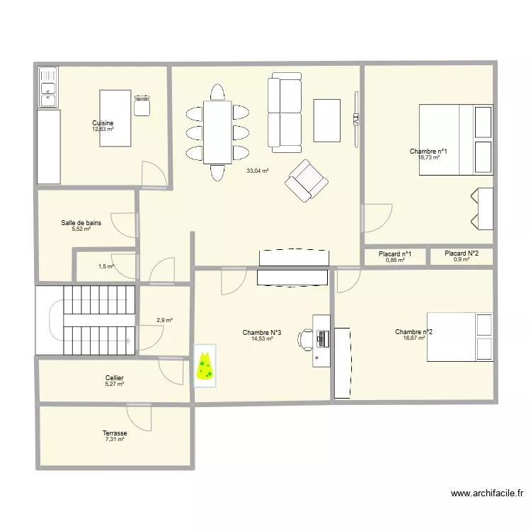 T4 Cl&eacute;m&eacute;nceau meubl&eacute;. Plan de 