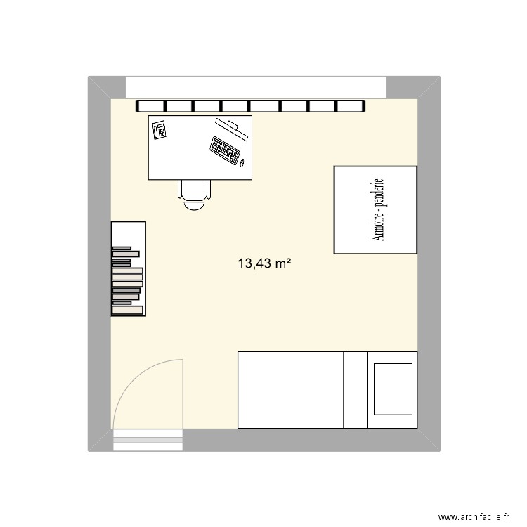 chambre 1. Plan de 1 pièce et 13 m2