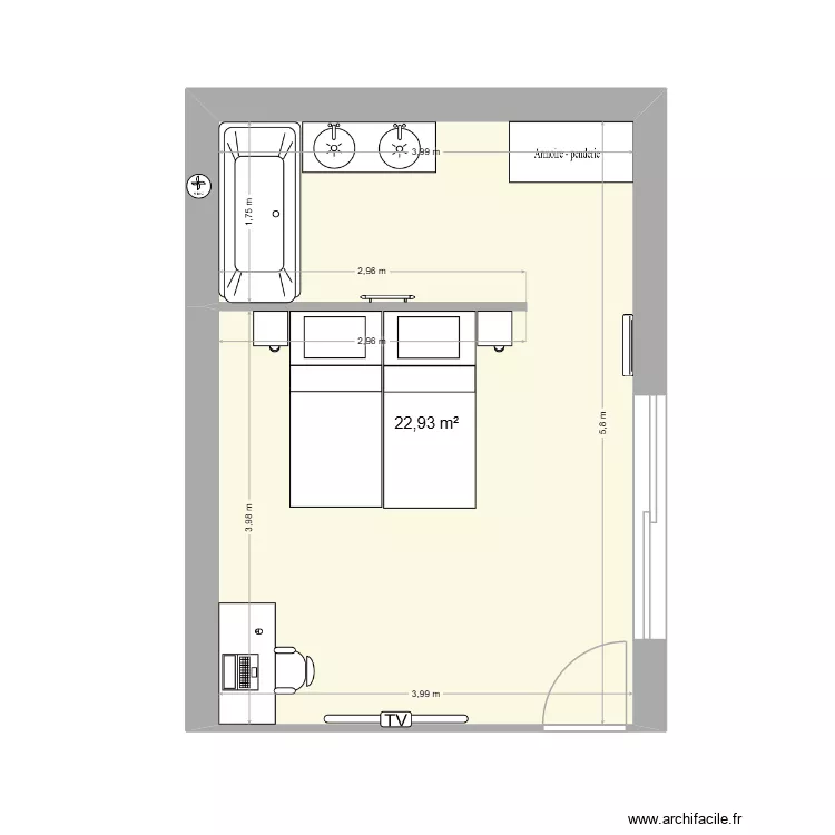 Chambre parentale / Salle de jeux sans WC. Plan de 1  et 23 m²